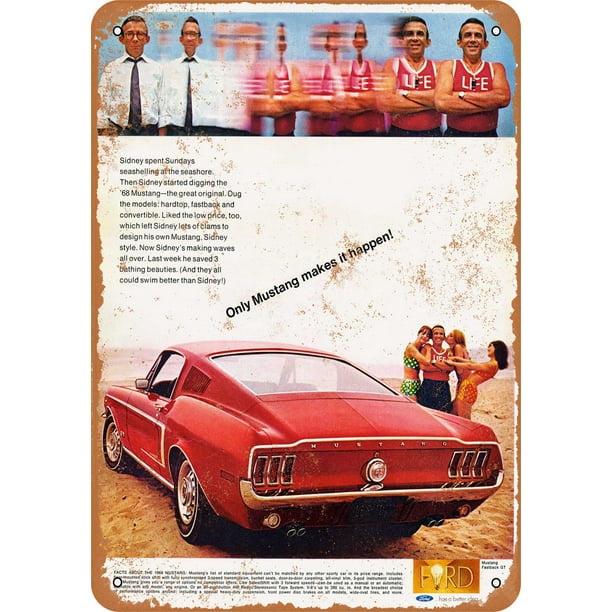 1968 Mustang GT Fastback Red Design Aluminum License Plate Novelty Sign